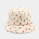 Daiiibabyyy  Women Autumn Winter Printed Plush Bucket Hat Vintage Floral Print Fluffy Hat Korean Warm Fisherman Hats