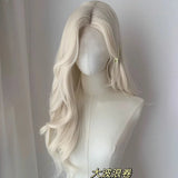 Daiiibabyyy  White Gold Long Curly Synthetic Wig High Quality Fashion Big Wave Bangs Women's Hair Wig