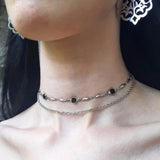 Daiiibabyyy  Gothic Personality Geometric Circular Black Crystal Spliced Double Layer Necklace for Women Men Punk Alternative Witch Jewelry