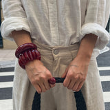 Daiiibabyyy  Exaggerated Wine Red Resin Wide Cuff Bangles Hip Hop Geometric Acrylic Bracelet Bangles For Women Men Ring Jewelry Set
