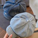 Daiiibabyyy  Women's Cute Hat Sweet Style Beret Kawaii Cap Cowboy Starcloud Hat Beret Big Head Duck Tongue Bud Hat Fashion Blue Caps Hat Goth