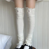 DAIIIBABYYY  -  Y2K Letter Label Knee-length Leg Cover Socks Ballet Strappy Ear Edge Calf Socks Stocking Lolita Gothic Japanese JK Stockings