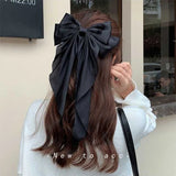 Daiiibabyyy Fashion Chiffon Bow Hair Clip Women Large Bowknot Stain Hairpin Barrettes Girls Solid Color Ponytail Clip Hair Accessories Gift