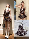Daiiibabyyy  Women's Polka Dot Halter Neck Bikini  Swimsuit Slimming Small Chest Flattering Island Vacation Sportswear Yoga Fitness