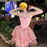 Daiiibabyyy  Summer new French sexy holiday style elegant temperament waist thin rendering tube top dress short skirt fairy