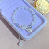 DAIIIBABYYY  -  Korean Fashion Imitation Opal Bracelet Simple Strand Beads Bracelet Moonstone Crystal Butterfly Pendant Bracelet Jewelry Gifts