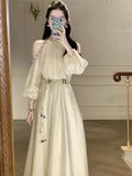 DAIIIBABYYY  -  Sexy Red Green Long Holiday Beach Party Dress Bohemian Fashion Halter Off Shoulder Dress Robe Beads Sequined Belted A Line Dress