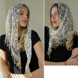 Daiiibabyyy  Simple Floral Printed Lace Triangle Scarf Embroidered Ethnic Style Lace Head Scarf for Women Lightweight Scarf Accessories