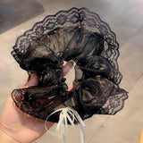 DAIIIBABYYY  -  Korean Luxury Ribbon Lace Large Scrunchies Female Girls White Sweet Hair Ropes Temperament Black Headband Fairy Ponytail Holder
