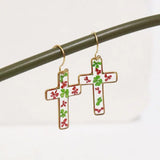 Daiiibabyyy Unique Cross Earring With Flower Handmaking Epoxy Resin Pressed Flower Earring Natural Flower Statement Earring Jewelry 2024 New