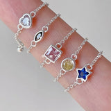 Daiiibabyyy  Silver Color Pulling Heart Star Colored Zircon Chain Ring for Women Tiny Simple Fashion Charm Wedding Rings Jewelry
