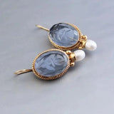 Daiiibabyyy  Retro Creative Golden Edging Geometry Hexagonal Green Crystal Imitation Pearl Dangle Earrings for Women Fashion Charm Jewelry