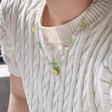 DAIIIBABYYY  -  New Cute Harajuku Cartoon Fruit Ceramic Pendant Green Charm Beads Choker Necklace Women Y2K Jewelry Aesthetic Summer Accessories