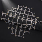 Daiiibabyyy  Luxury Acrylic Bridal Mesh Cap Headpiece Women Head Accessories Handmade Elegant Crystal Tassel Hair Chain Hat Wedding Jewelry
