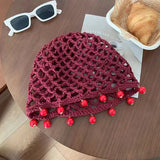 DAIIIBABYYY  -  Solid Color Versatile Handmade Hollow Crocheted Knitted Hat For Women Girls Personalized Beaded Design Hollow Pullover Hat Gifts