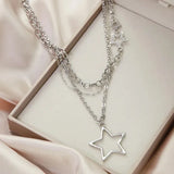 DAIIIBABYYY  -  Y2K Silver Color Hip Hop Cool Women Shiny Cubic Zirconia Pendant Multi-Layered Necklace Fashion Simple Temperament Trend Jewelry