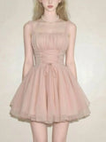 Daiiibabyyy  Sweet Fashion Elegant Pink Dress Women Chic Bandage Design Slim Strap Party Dress Korean High Street Y2k Lovely Fairy Mini Dress
