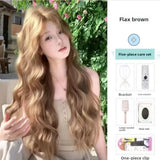 DAIIIBABYYY  -  New Style Long Curls Middle Part Linen Brown Natural Wind Lolita Internet Famous Full Head Cover Synthetic Hair Extension