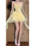 DAIIIBABYYY  -  Japan Woman's Sexy Dress Yellow Square Collar Sleeveless Backless Summer Dresses Woman Trendy 2024 New