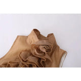 DAIIIBABYYY  -  Brown Women Camis Lapel Pleated Lace Vests Solid Retro Applique Sleeveless Fold Korean Fashion Vest Chic Summer Female Tops