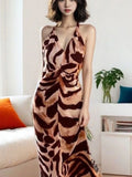 Daiiibabyyy  New Leopard Print Halter Maxi Dress Women 2026 Vestidos De Mujer Temperament Backless Sexy Robe Sleeveless Bodycon Party Dresses