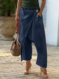 Daiiibabyyy  Women's Baggy Pants Cotton Linen Harem Trousers High Waist Wide Leg Pants Wrap Front Cropped Solid Color White Olive Green Pants