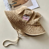 DAIIIBABYYY  -  Korean Bear Ears Denim Bucket Hat Women's Spring and Summer Outdoor Shading Versatile Big Head Windproof Strap Cowboy Hats