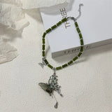 DAIIIBABYYY  -  Hot Girl Butterfly Tassel Pendant Necklace Women's Retro Maillard Handmade Beaded Clavicle Chain