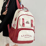Daiiibabyyy  New Design Nylon School Bag Red Color Large Capacity Backpack Multifunctional Shoulder Bag