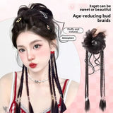 DAIIIBABYYY  -  Women's Natural Flower Bud Hair Bun Fake Braid Dragon Beard Half up Braided Punch Style Synthetic Fiber Tail Asian Hair Extensio