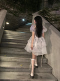 DAIIIBABYYY  -  A-line Organza Dresses Female Square Collar Puff Sleeve Robe Femme Slim Waist Sweet Mini Dress Summer Korean Vestido