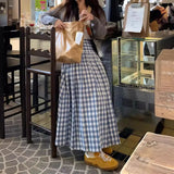 DAIIIBABYYY  -  Summer Milk Dopamine Blue Checkered Skirt, Sweet Pear Shaped Figure, Medium Length A-line Umbrella Skirt