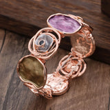 Daiiibabyyy  Enamel Colored Oil Rose Bracelet Geometric Hollowing Out Elastic Buckle Elastic Flower Bangle Ethnic Chinese