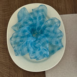 Daiiibabyyy  1PC Large Blue Gingham Sheer Mesh Scrunchie, Oversized Fluffy Elastic Hair Tie, Fresh Summer Hair Accessory For Women