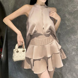 DAIIIBABYYY  -  Y2k Crop Tank Tops Skirt Suits Summer New Fashion Solid Camis Sleeveless Blouse High Waist Elegant Ladies Korean Two Piece Set
