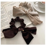 Daiiibabyyy New Vintage Velvet Bow Scrunchie Rabbit Knot Hair Rope Ribbon Elastic Ponytail Holder Hair Tie Solid Hair Accessories Winter