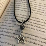 DAIIIBABYYY  -  black cord, star, swirl bead, black and white, silver, 18 inch, adjustable, lobster claw