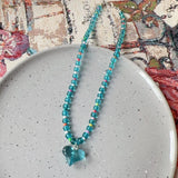 DAIIIBABYYY  -  Summer Blue Resin Heart Pendant Beaded Chain Choker Necklace For Women Trendy Cute Boho  Aesthetic Y2K Jewelry Accessories
