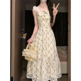 DAIIIBABYYY  -  Spring Autumn Floral Dress with Small Flying Sleeves Waist-hugging Style and Stylish A-line Skirt Temperament French Fresh Dress