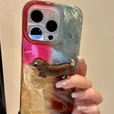 Daiiibabyyy  Vortex Pattern IND Splicing Color Block Phone Case with 3D Sausage Dog for iPhone  11 12 13 14 15 16 17 Pro Max