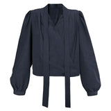 DAIIIBABYYY  -  Autumn New Ribbon Hanging Neck Shirt for Women, Korean Style Slimming and Elegant Top