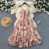 DAIIIBABYYY  -  Elegant V-neck Vintage Sleeveless Chic Print Slim Chiffon Straps Dresses French Fashion Evening High Street Summer Sexy Clothing