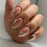 Daiiibabyyy  24Pcs Maillard Smudge Maple Leaf Design Press on Fake Nails Mid-length Almond Full Cover Nail Tip Reusable Finished False Nails