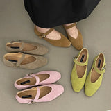 Daiiibabyyy Fashion Mary Jane Shoes Women Flats Ballet Cow Suede Girl Style Ballerina Leather Loafers Retro Moccasin Casual Ladies Ballerins