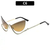 Daiiibabyyy  Retro Large Frame Diamond Inlaid Butterfly Shaped Cat Eye Sunglasses with Women's High-end Decoration Hip-hop Sunglasses