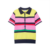 Daiiibabyyy  New Women's Knitted Blouse Summer Fashion Striped Young Women's Tops Chic Summer Unique Travel Holiday Polo Blouse Tops
