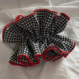 Daiiibabyyy  1PC Black And White Gingham Hair Scrunchie With Red Trim, Large Voluminous Hair Tie, Stylish Hair Accessory For Women