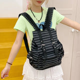 Daiiibabyyy  Retro Y2k Casual Striped College Backpack Korean Style School Bag Large Capacity Versatile Bookbags Leisure Kpop Girls Women Bag