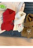 Daiiibabyyy  Japanese Cute Bow Scarf Winter Women's New Atmosphere Cold and Warm Neck Protection Knitted Scarf Embroidery