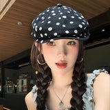 Daiiibabyyy  Retro Polka-dot Design Thin Breathable Berets for Women Summer Travel Sunscreen Versatile Show Face Small Literary Painter Hats